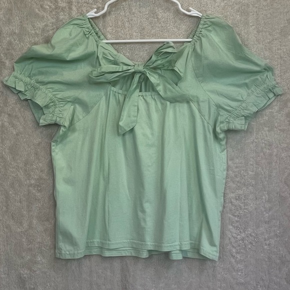 NWT J. Crew Mint Green Tie Back Peasant Boho Top Blouse Back Bow Tie Sz L - Picture 10 of 16